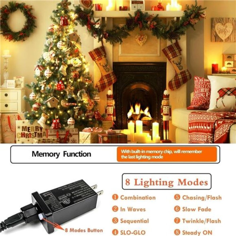 2-Pack 66FT 200 LED Christmas Lights, Extendable Christmas Tree Lights - Picture 3 of 7